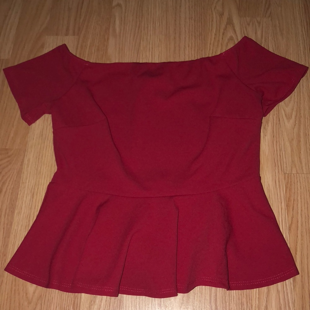 Red off the shoulder peplum top